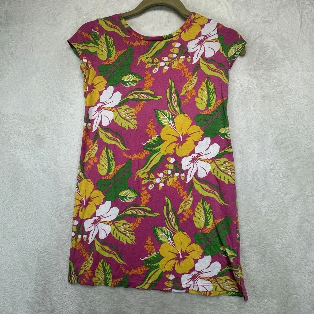Polo Ralph Lauren Girls Dress M 8-10 Hibiscus Floral Pink Tropical